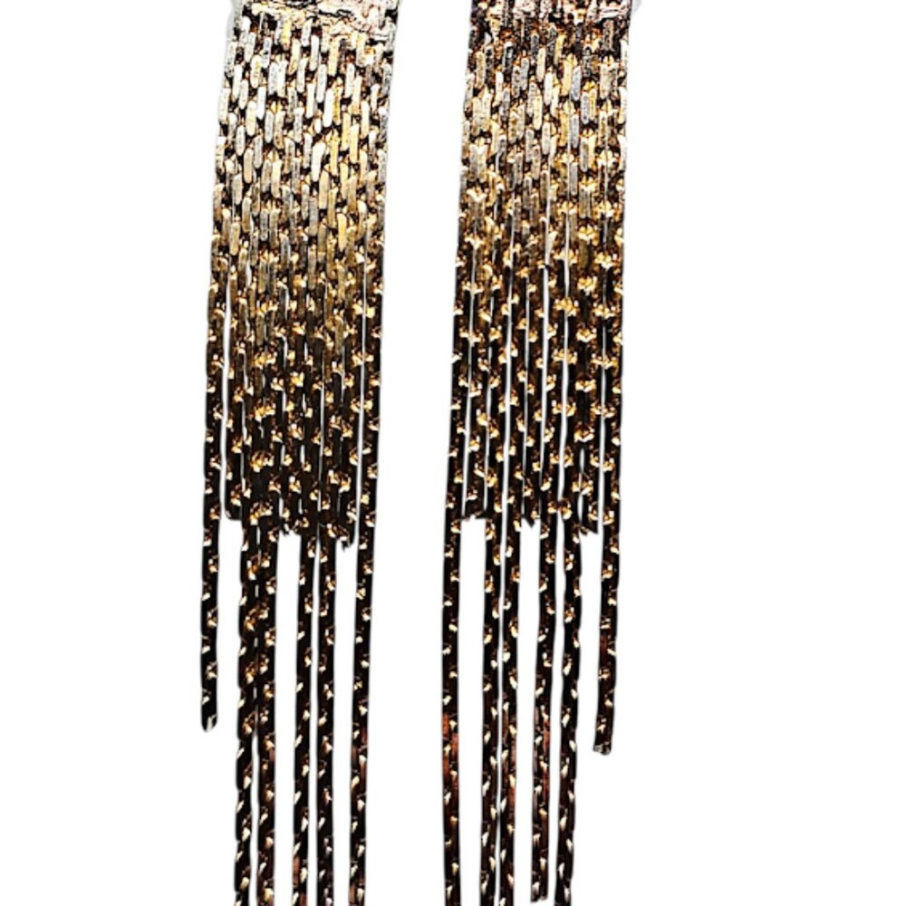 Gold Tone Post Earrings Multi-Strand Chain Tassel Fringe Cascading Style Ventage